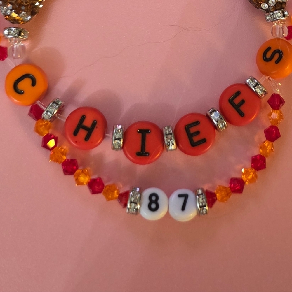 Chiefs Football Swarovski Crystal Stretchy Friendship Bracelet - Picture 3 of 7